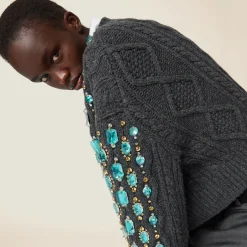 Anthracite Gray Wool Knit Cardigan | Miu Miu