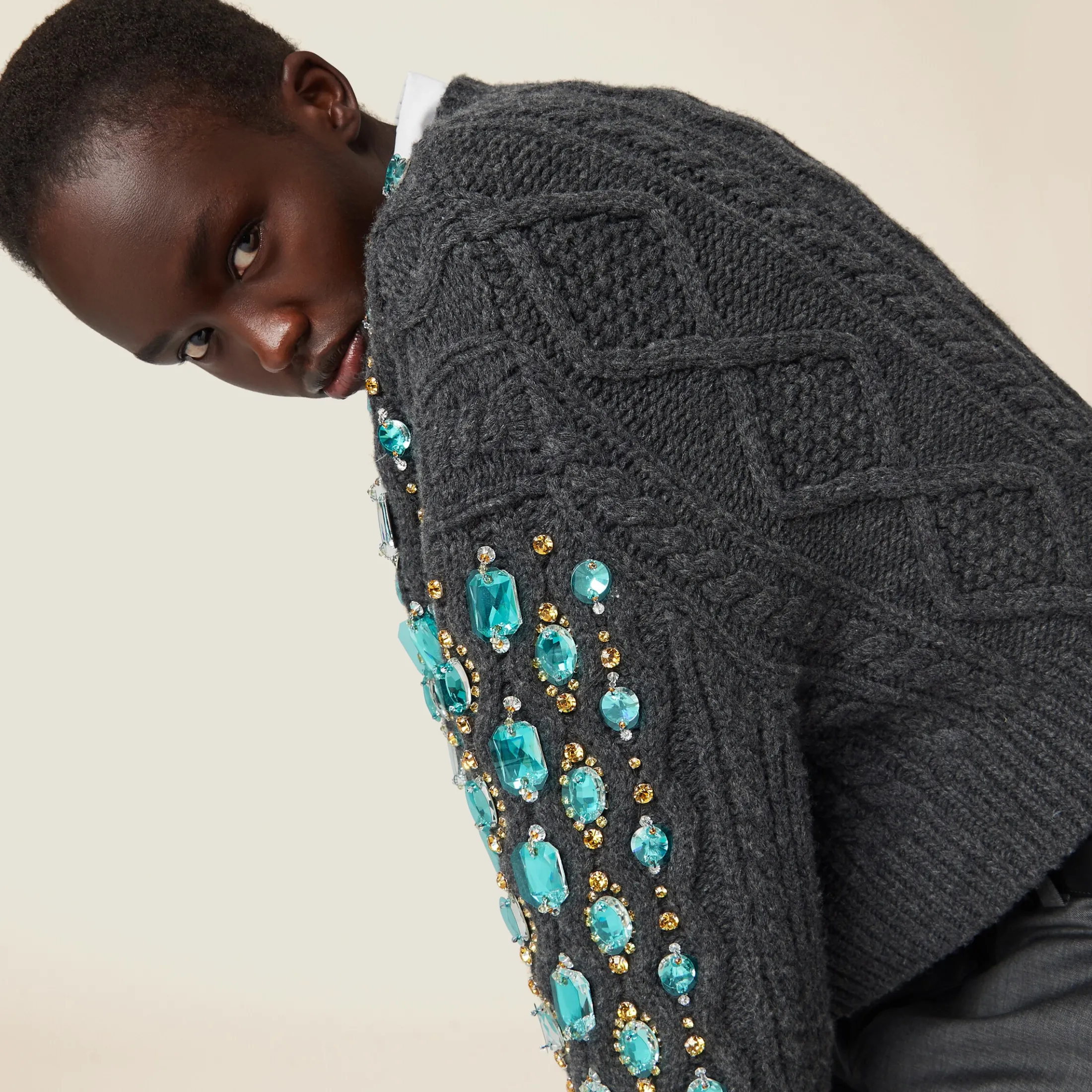 Anthracite Gray Wool Knit Cardigan | Miu Miu