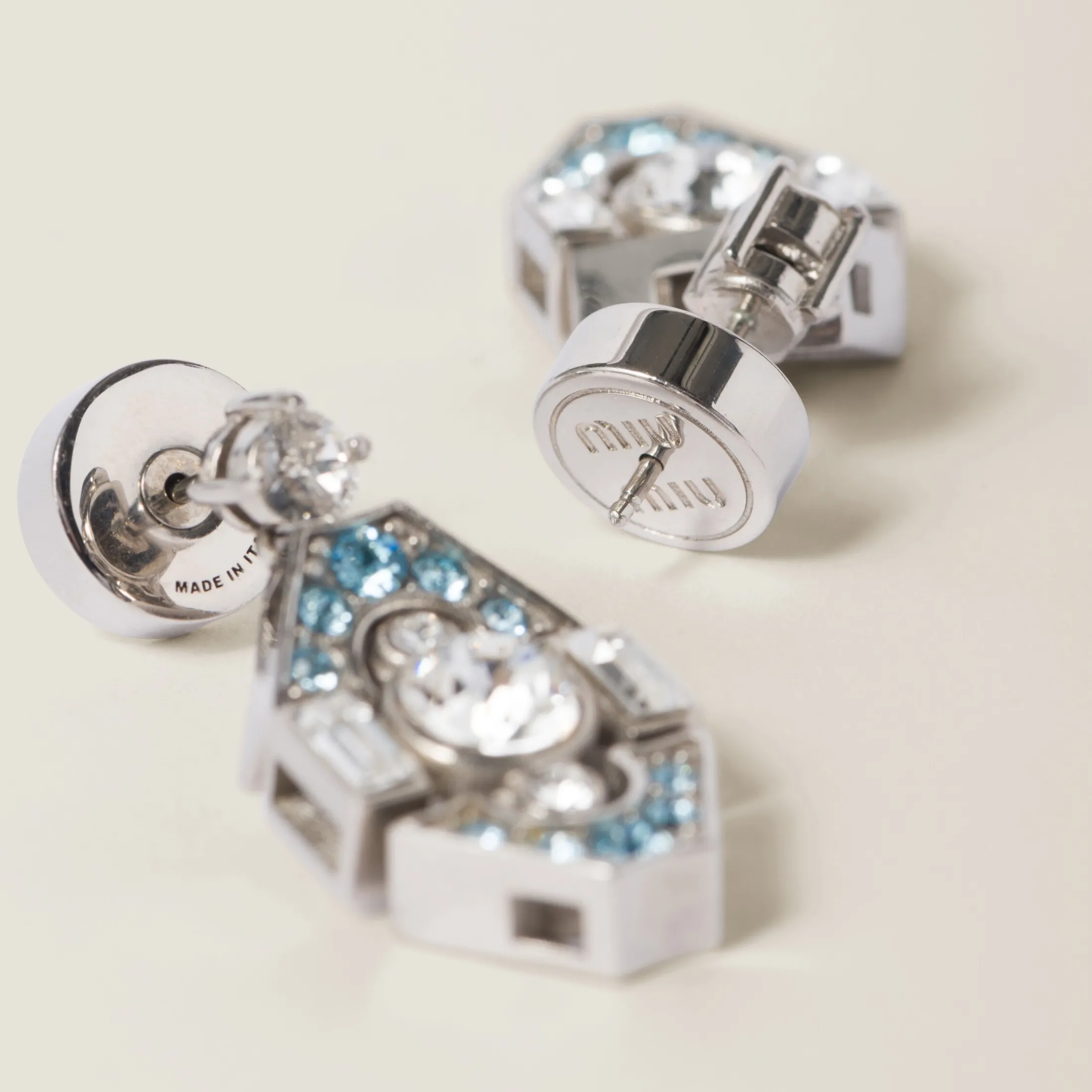 Aquamarine Metal Earrings With Crystals | Miu Miu