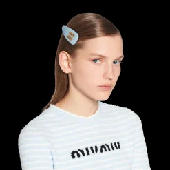Astral Blue Patent Leather Hair Clip | Miu Miu