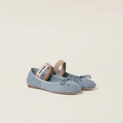 Astral Blue Suede Ballerinas | Miu Miu