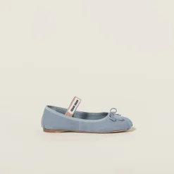 Astral Blue Suede Ballerinas | Miu Miu