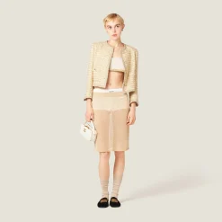 Avory/albino White Check Lamé Top | Miu Miu