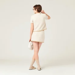 Avory/albino White Check Lamé Miniskirt | Miu Miu