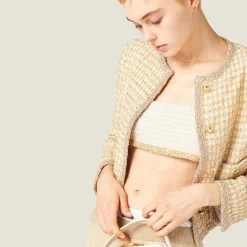 Avory/albino White Check Lamé Top | Miu Miu