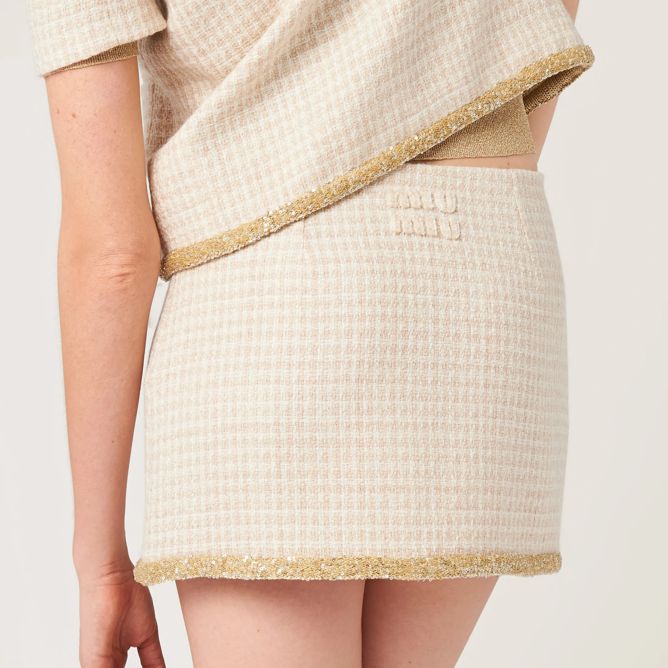 Avory/albino White Check Lamé Miniskirt | Miu Miu