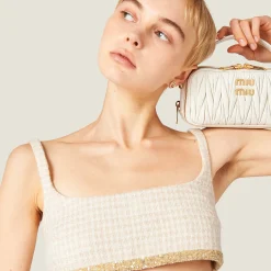Avory/albino White Check Lamé Top | Miu Miu