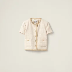 Avory/albino White Single-breasted Check Lamé Jacket | Miu Miu