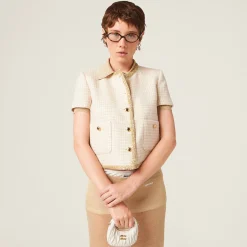 Avory/albino White Single-breasted Check Lamé Jacket | Miu Miu
