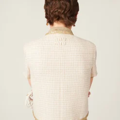 Avory/albino White Single-breasted Check Lamé Jacket | Miu Miu