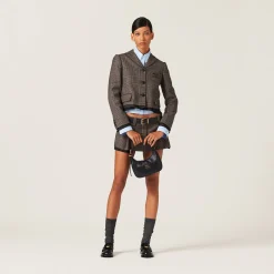 Bark Brown Prince Of Wales Check Miniskirt | Miu Miu