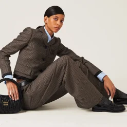 Bark Brown Prince Of Wales Check Pants | Miu Miu