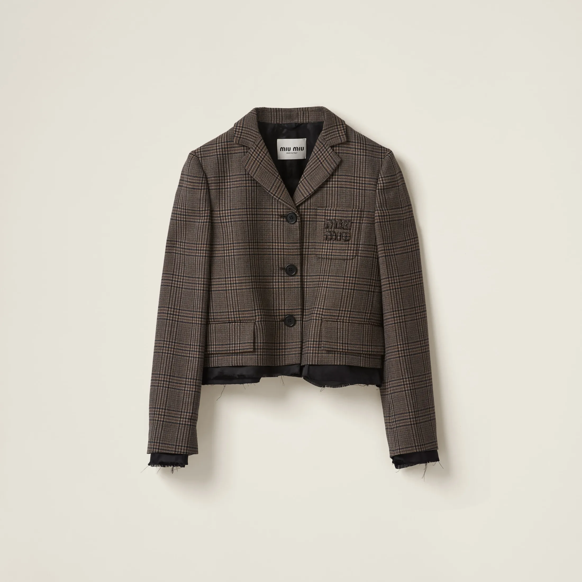 Bark Brown Single-breasted Prince Of Wales Check Jacket | Miu Miu