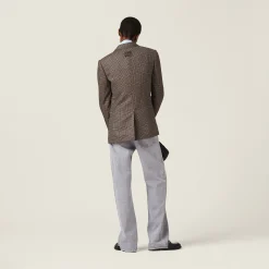 Bark Brown Single-breasted Prince Of Wales Check Jacket | Miu Miu