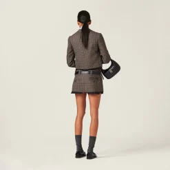 Bark Brown Single-breasted Prince Of Wales Check Jacket | Miu Miu