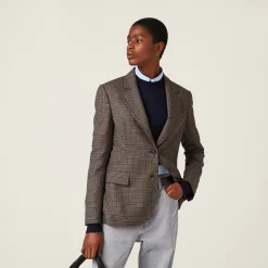 Bark Brown Single-breasted Prince Of Wales Check Jacket | Miu Miu