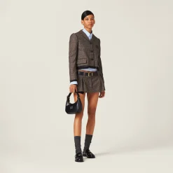 Bark Brown Single-breasted Prince Of Wales Check Jacket | Miu Miu