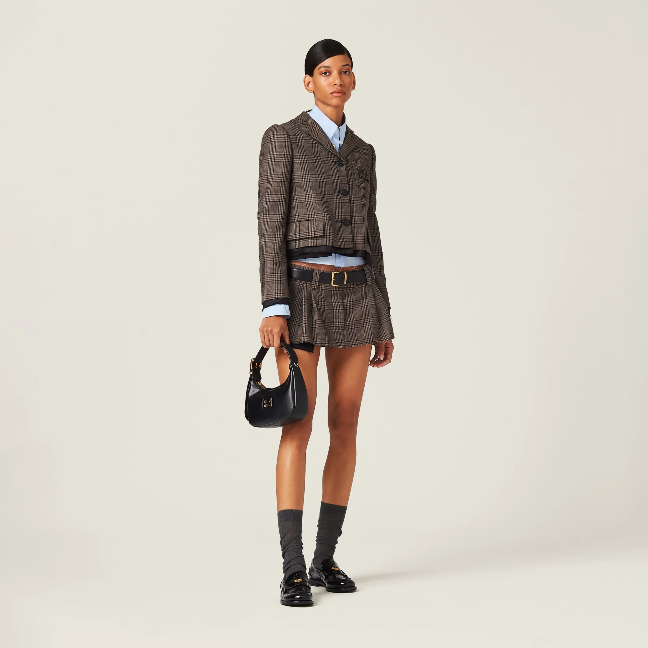 Bark Brown Single-breasted Prince Of Wales Check Jacket | Miu Miu