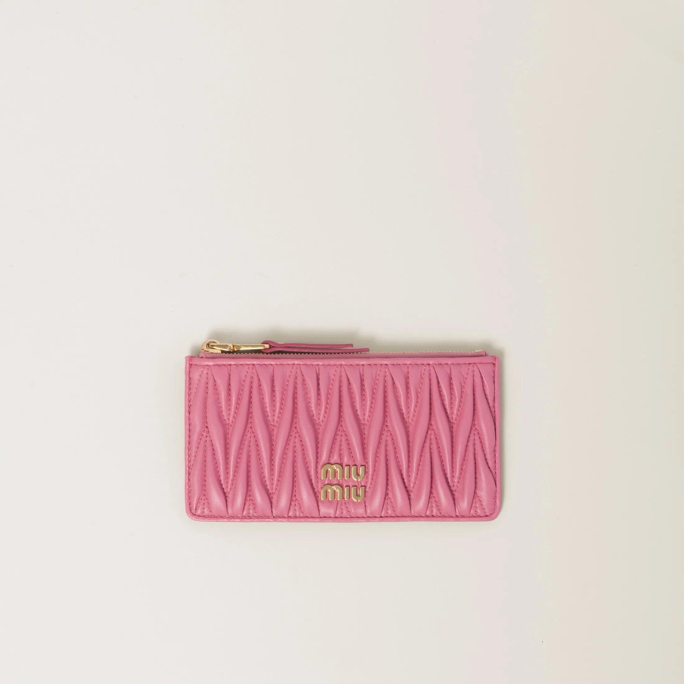 Begonia Pink Matelassé Nappa Leather Envelope Wallet | Miu Miu