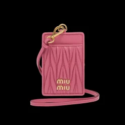 Begonia Pink Matelassé Nappa Leather Badge Holder | Miu Miu