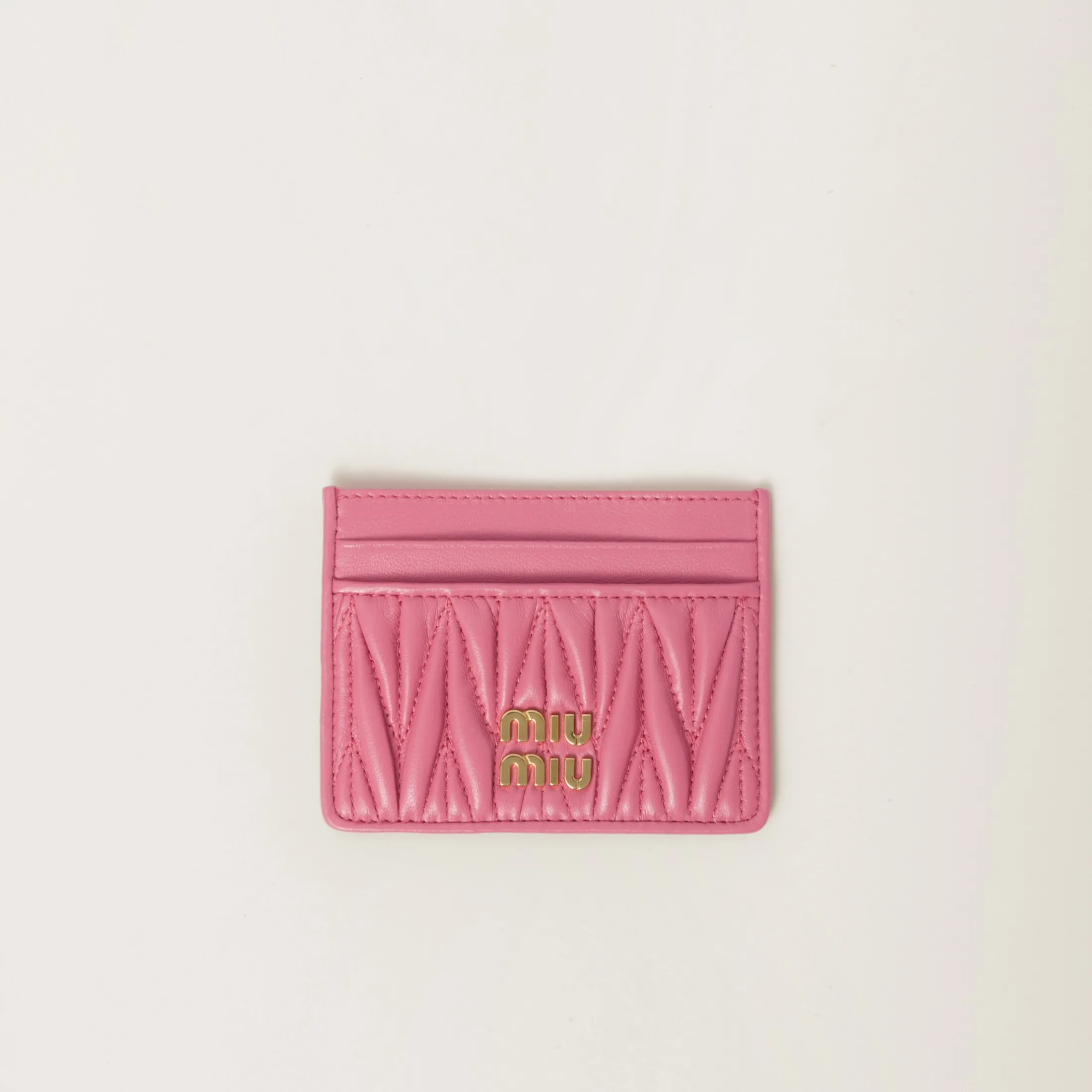 Begonia Pink Matelassé Nappa Leather Card Holder | Miu Miu