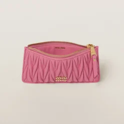 Begonia Pink Matelassé Nappa Leather Envelope Wallet | Miu Miu