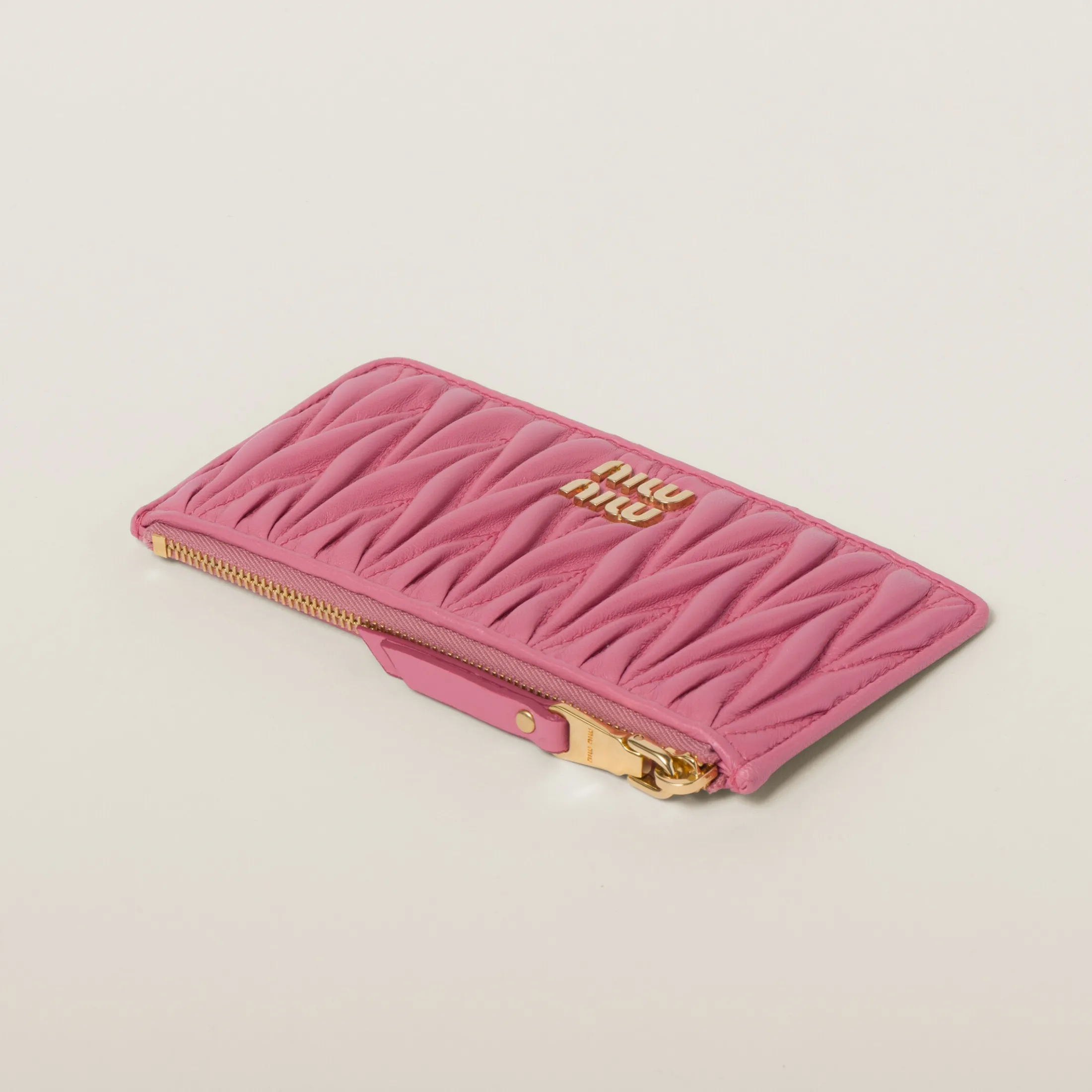Begonia Pink Matelassé Nappa Leather Envelope Wallet | Miu Miu