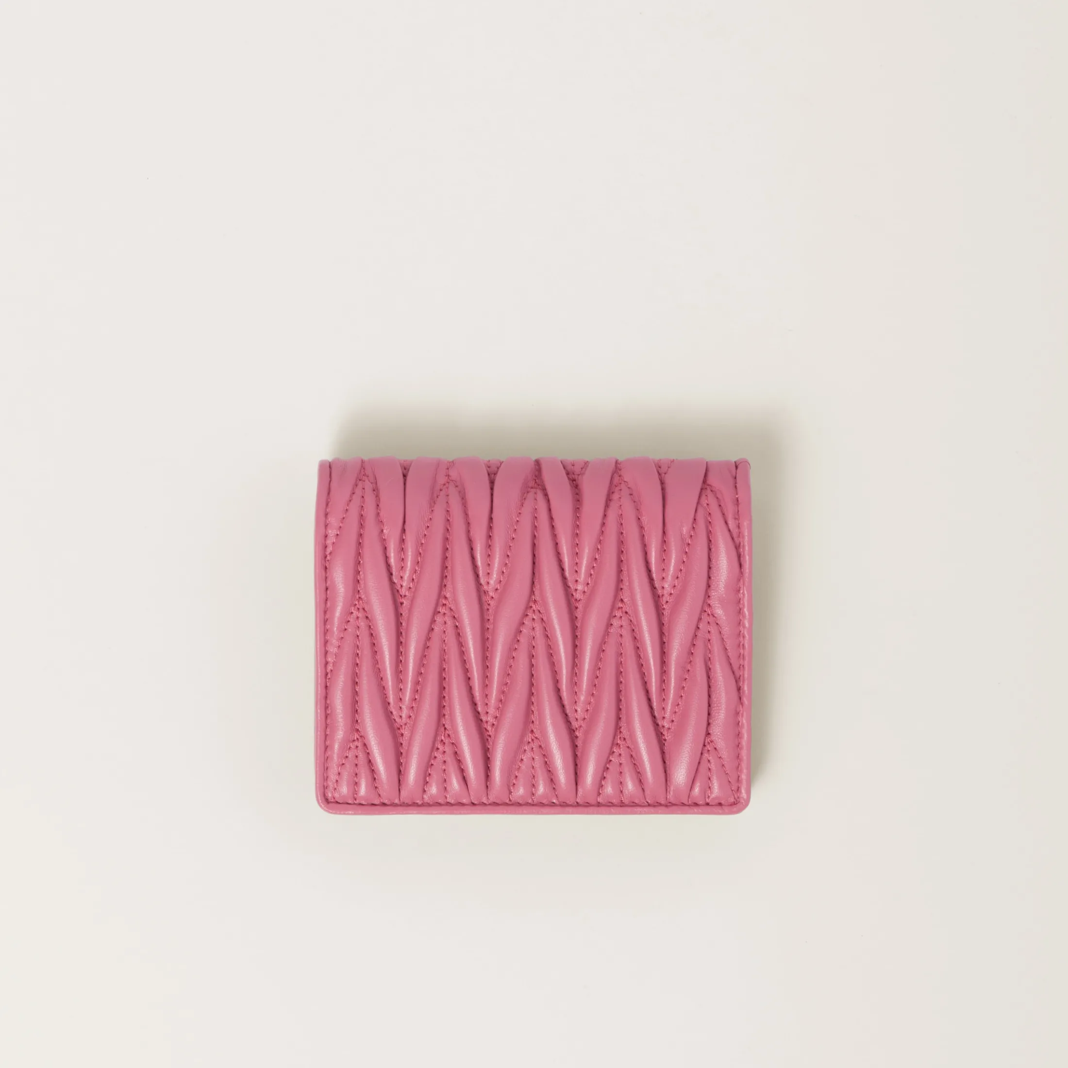Begonia Pink Small Matelassé Nappa Leather Wallet | Miu Miu