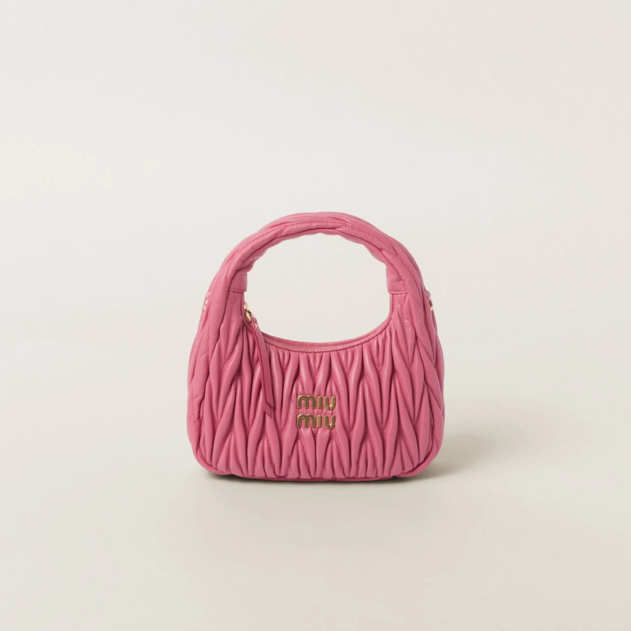 Begonia Pink Wander Matelassé Nappa Leather Hobo Bag | Miu Miu