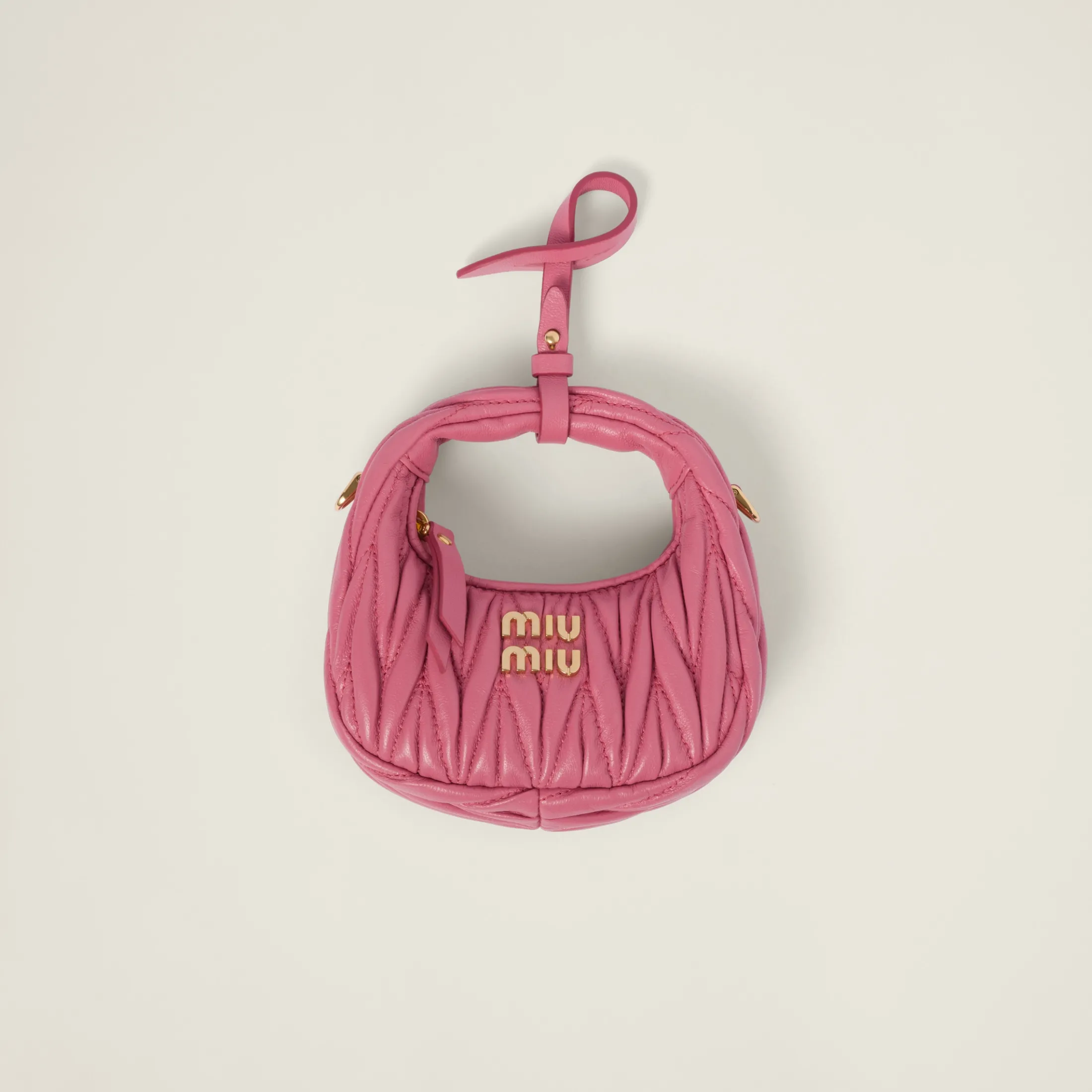 Begonia Pink Wander Matelassé Nappa Leather Micro Hobo Bag | Miu Miu