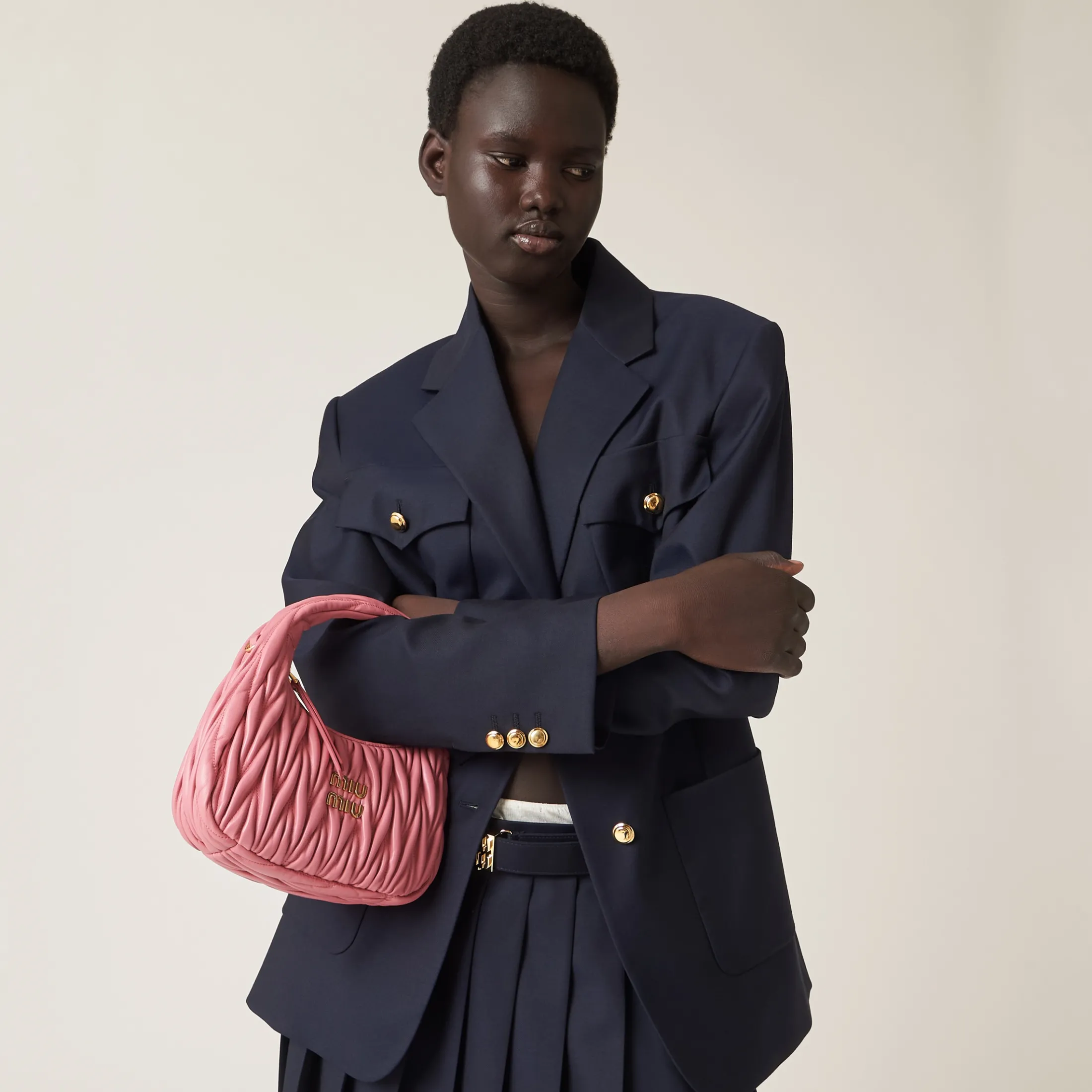 Begonia Pink Wander Matelassé Nappa Leather Hobo Bag | Miu Miu