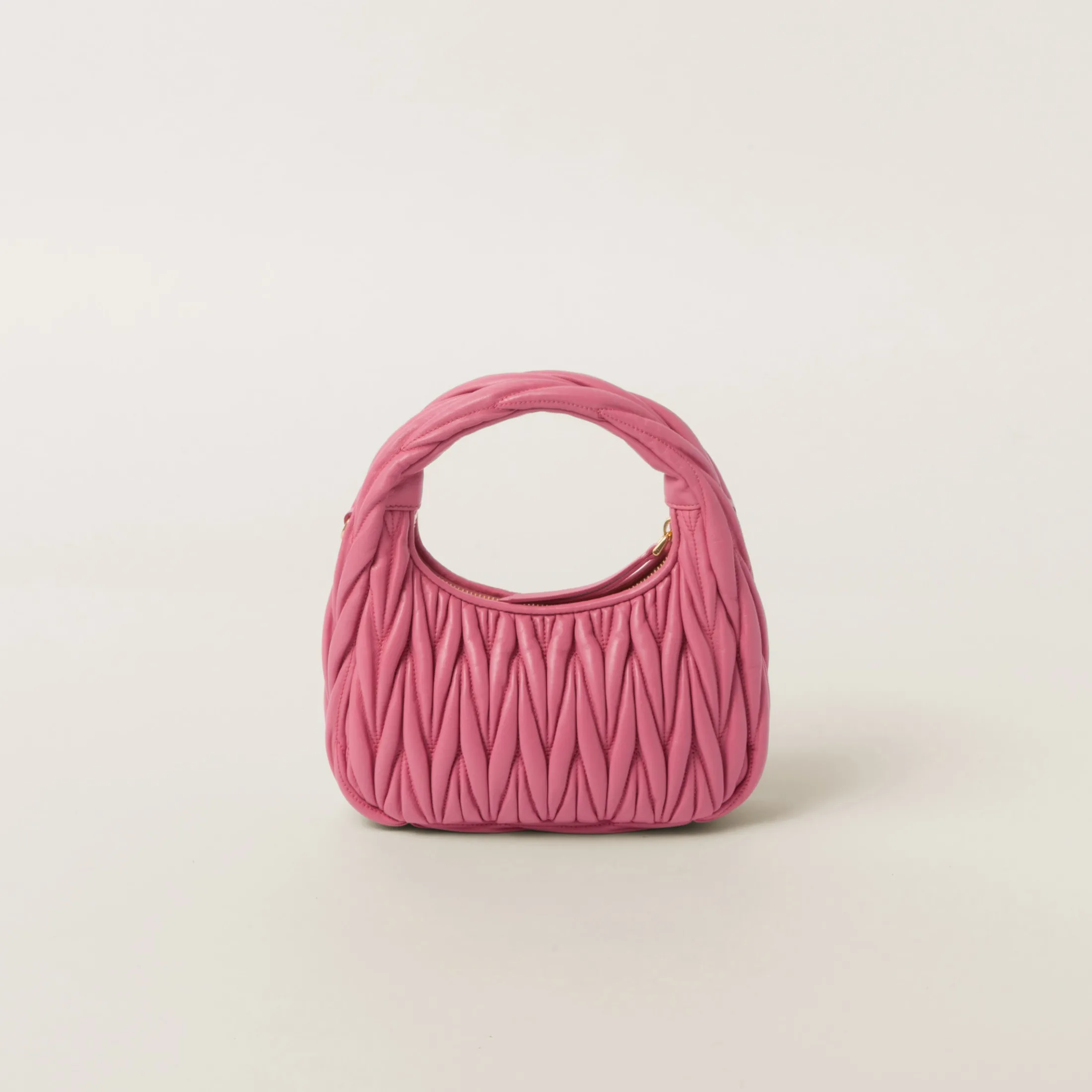 Begonia Pink Wander Matelassé Nappa Leather Hobo Bag | Miu Miu