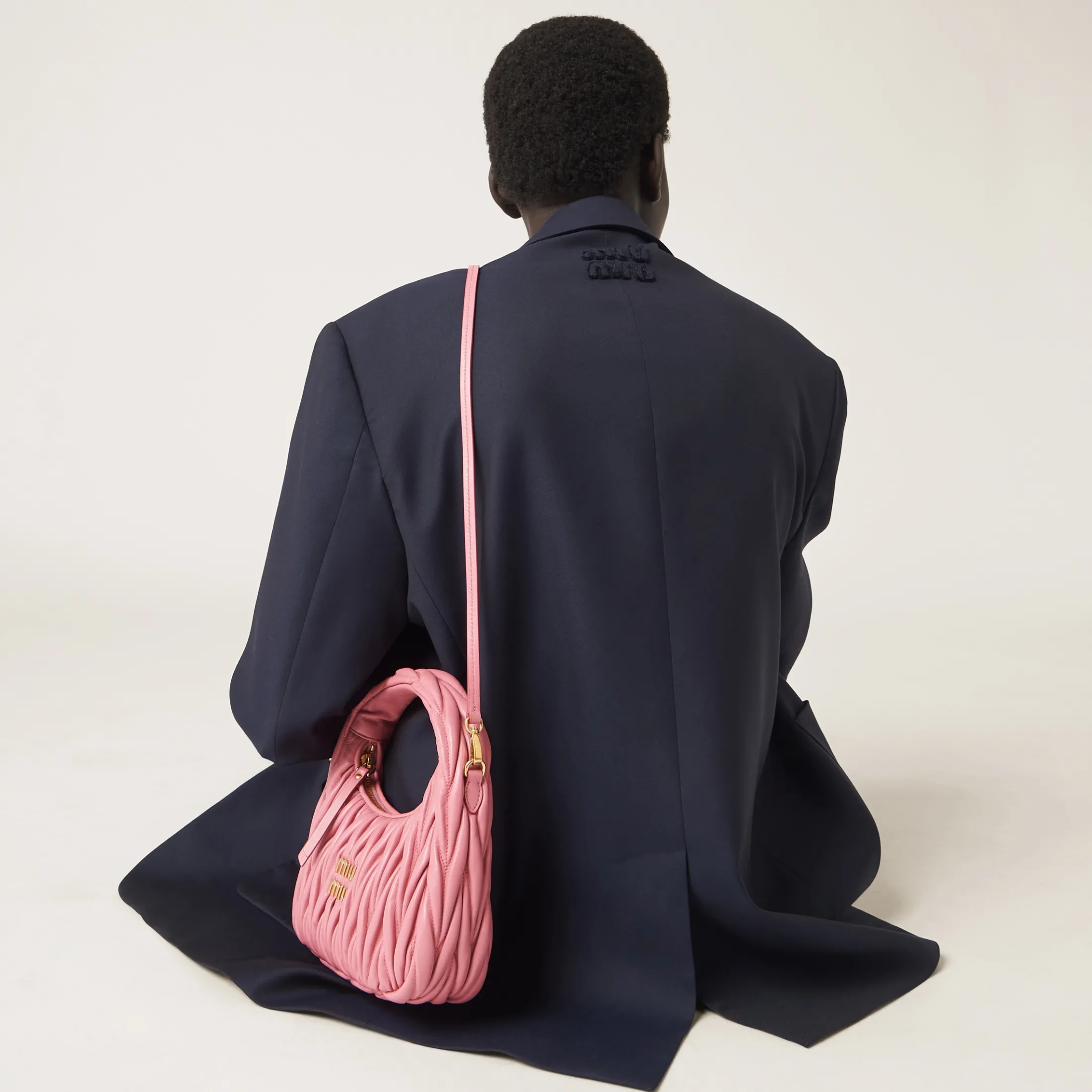 Begonia Pink Wander Matelassé Nappa Leather Hobo Bag | Miu Miu