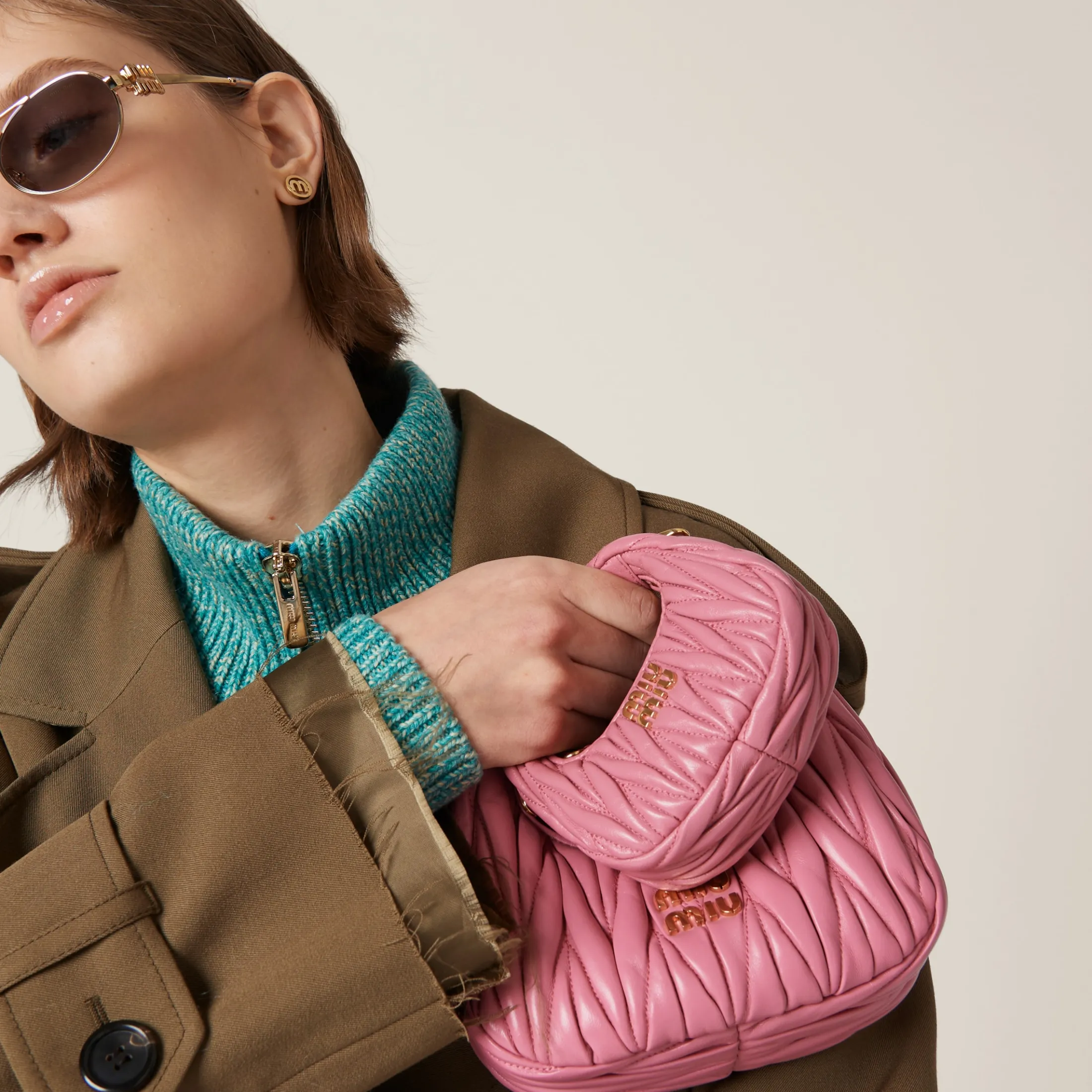 Begonia Pink Wander Matelassé Nappa Leather Hobo Mini-bag | Miu Miu