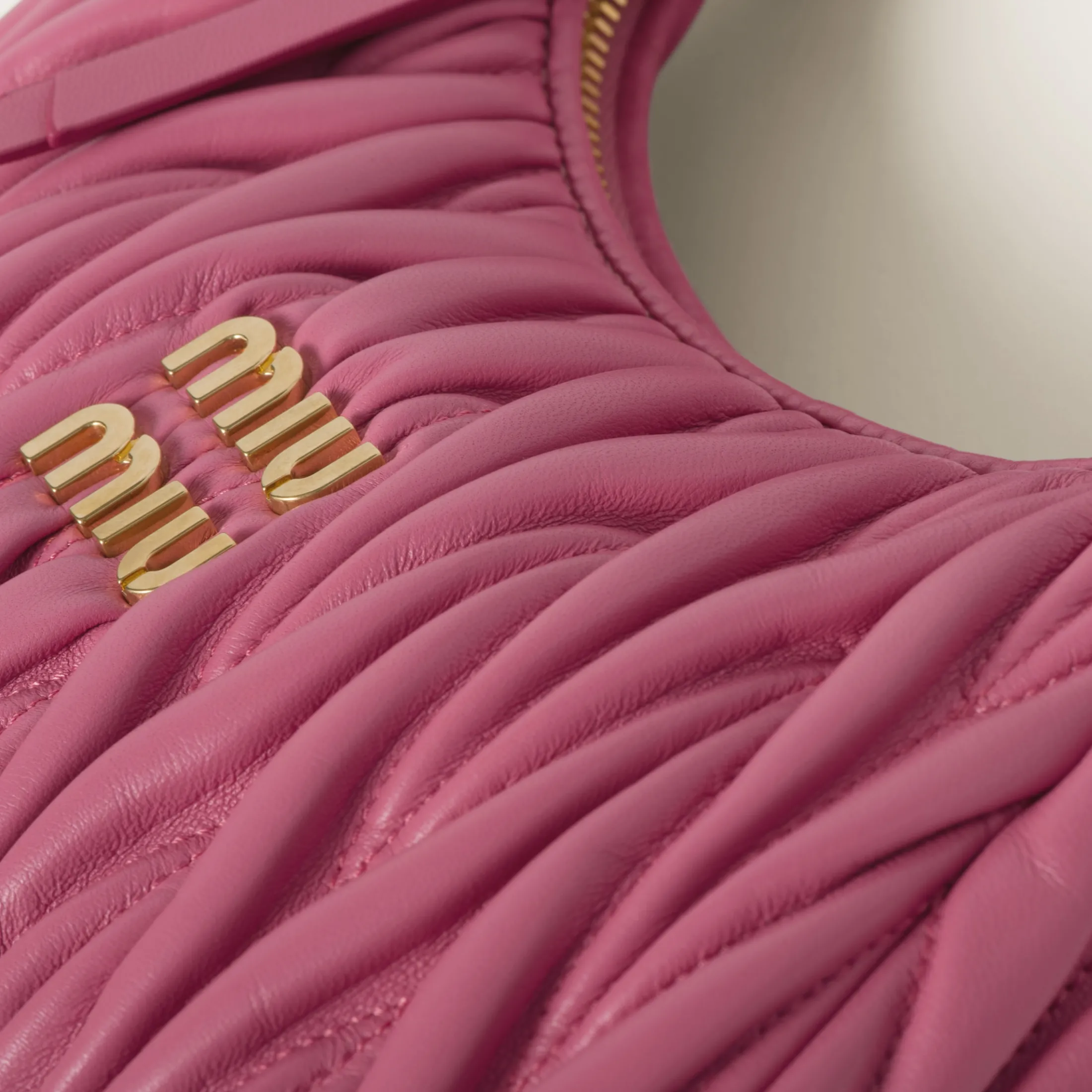 Begonia Pink Wander Matelassé Nappa Leather Hobo Bag | Miu Miu