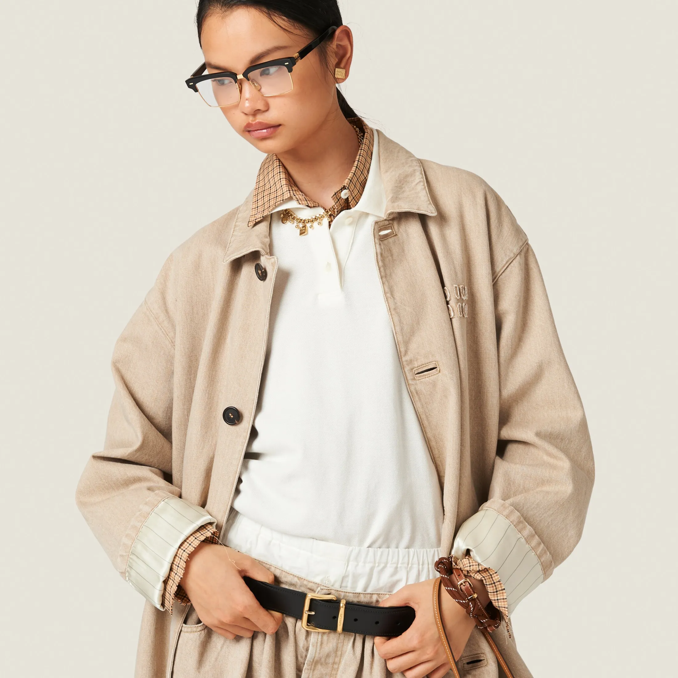 Beige Denim Coat | Miu Miu