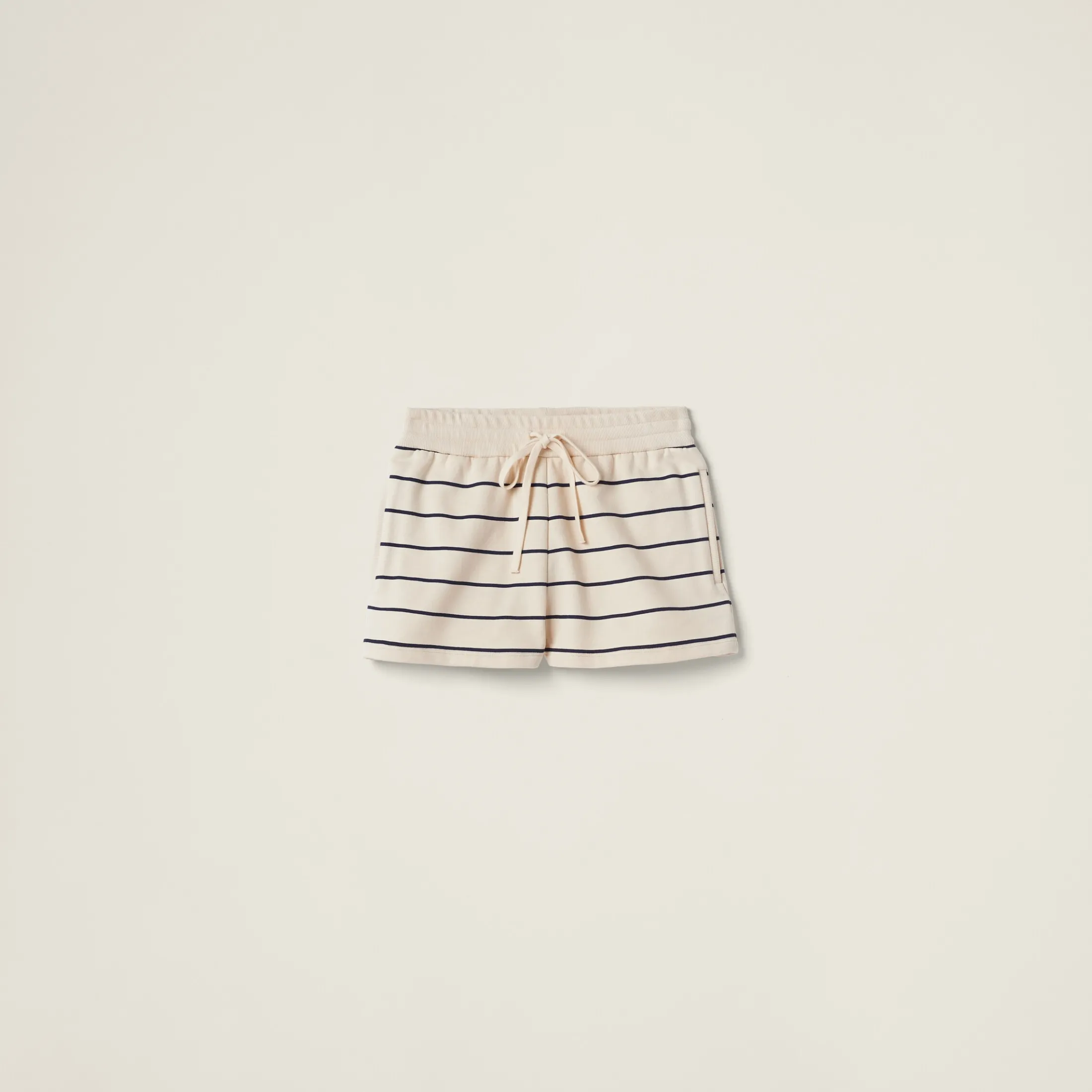 Beige/blue Cotton Fleece Shorts | Miu Miu