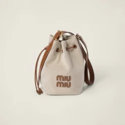 Beige/brandy Canvas And Leather Bucket Bag | Miu Miu