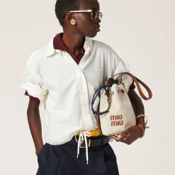 Beige/brandy Canvas And Leather Bucket Bag | Miu Miu