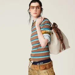 Beige/brandy Canvas And Leather Bucket Bag | Miu Miu