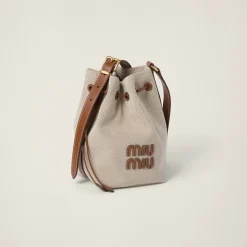 Beige/brandy Canvas And Leather Bucket Bag | Miu Miu