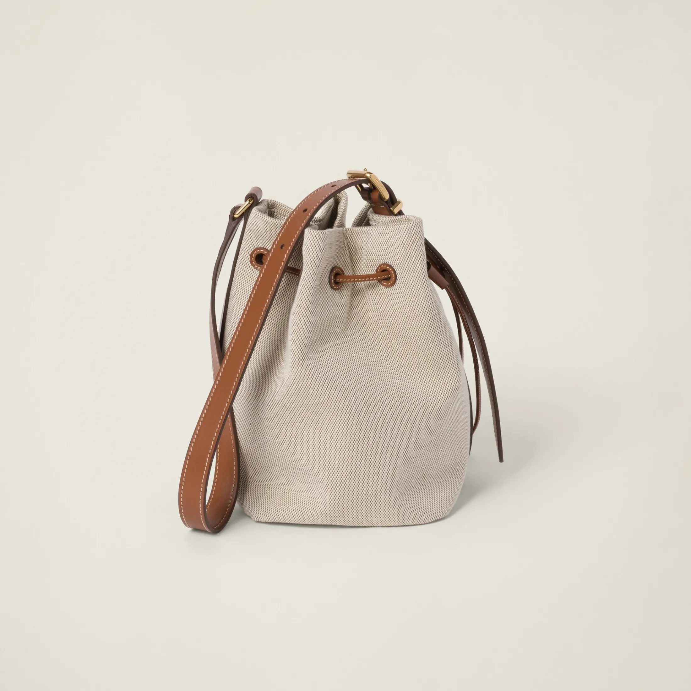 Beige/brandy Canvas And Leather Bucket Bag | Miu Miu