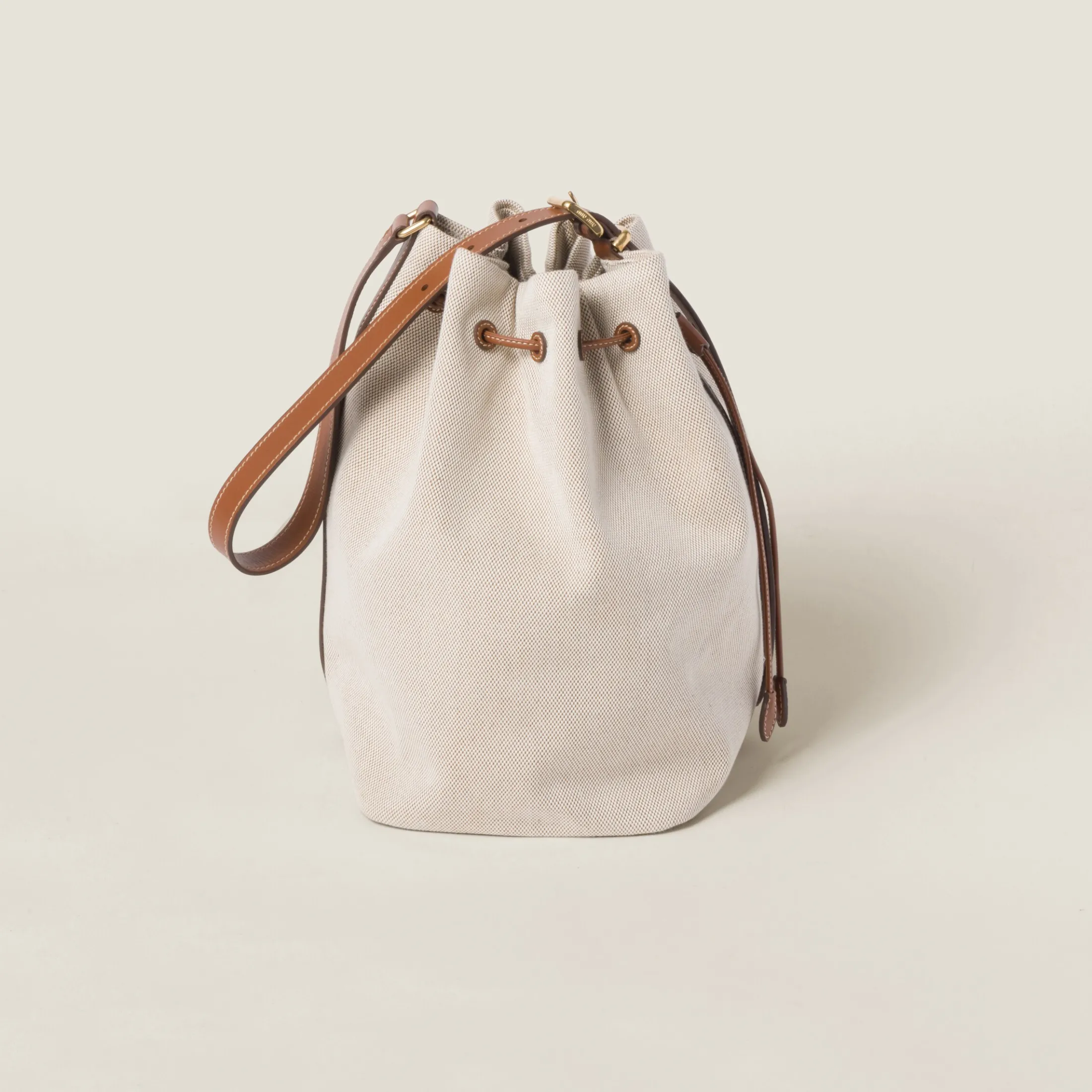 Beige/brandy Canvas And Leather Bucket Bag | Miu Miu