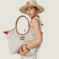 Beige/brandy Ivy Canvas Bag | Miu Miu