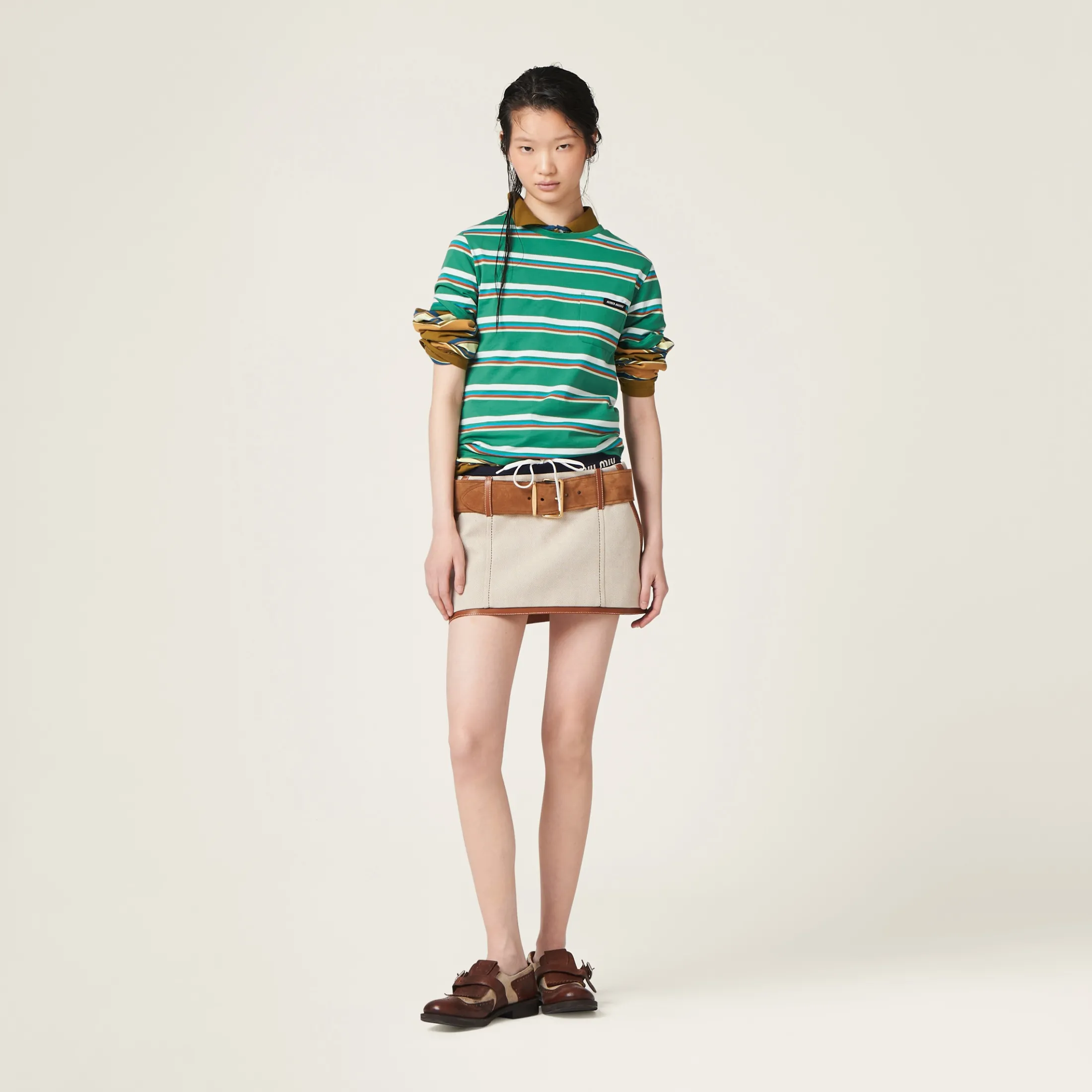 Beige/cognac Canvas Miniskirt | Miu Miu