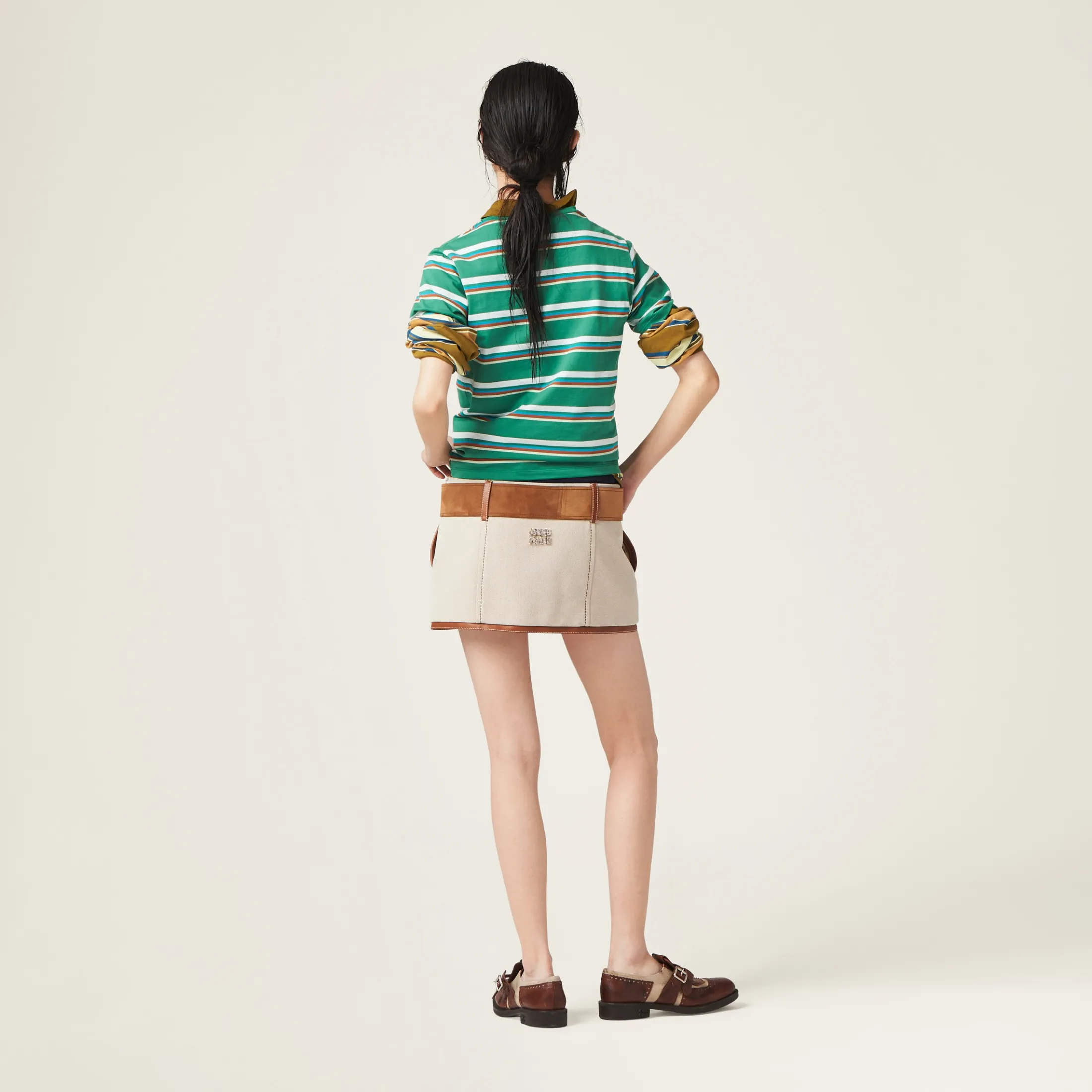 Beige/cognac Canvas Miniskirt | Miu Miu