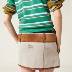 Beige/cognac Canvas Miniskirt | Miu Miu