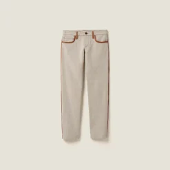 Beige/cognac Canvas Pants | Miu Miu