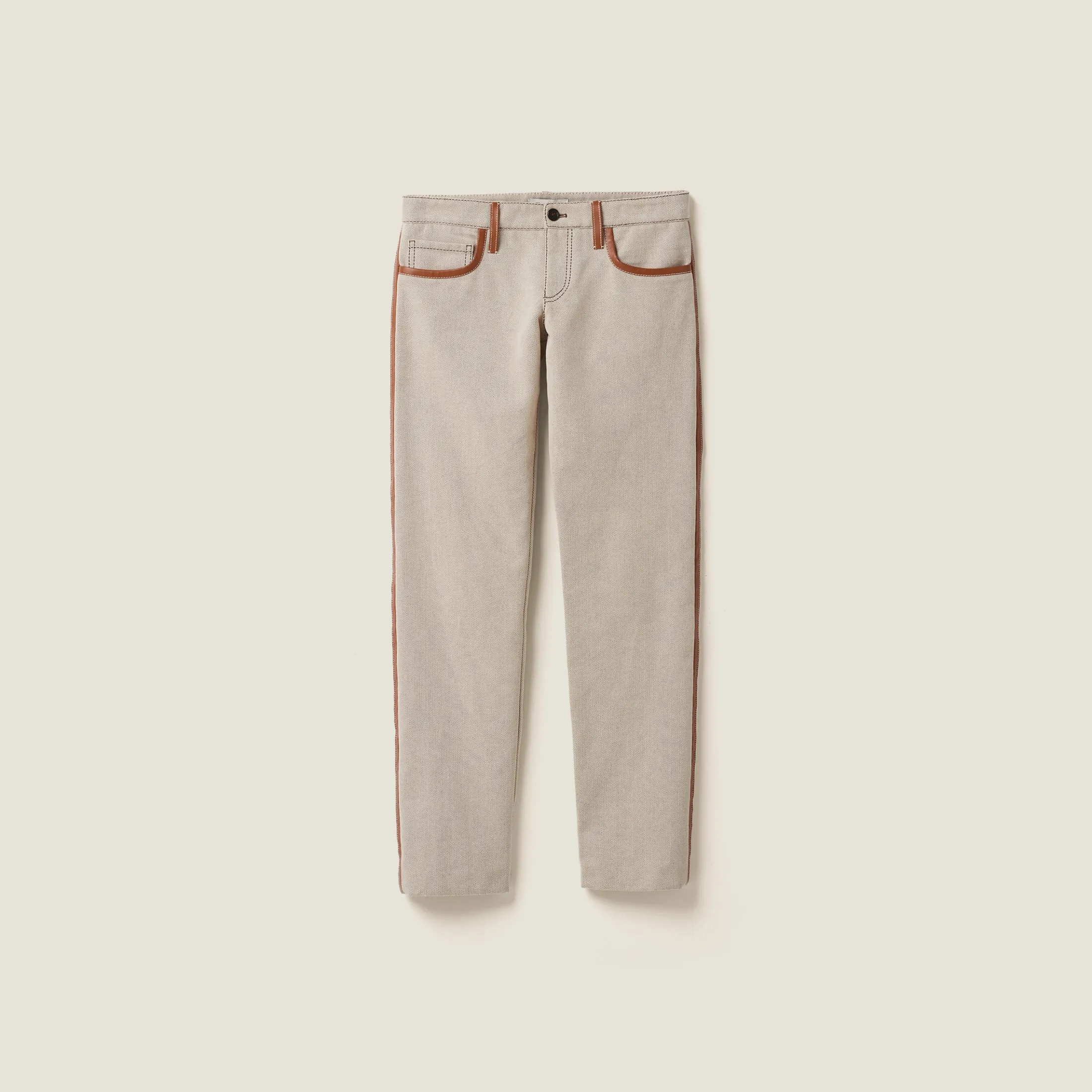 Beige/cognac Canvas Pants | Miu Miu