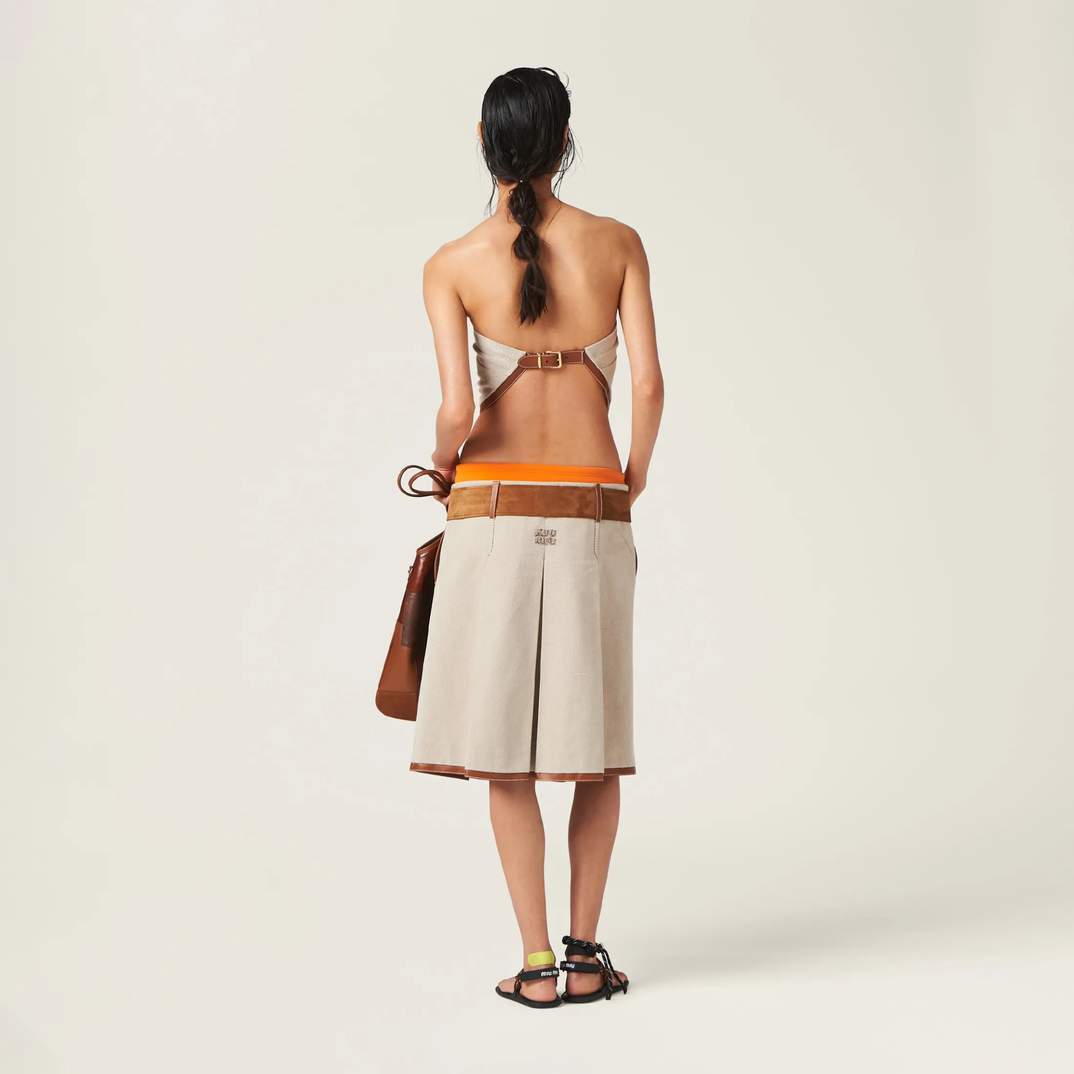 Beige/cognac Canvas Skirt | Miu Miu